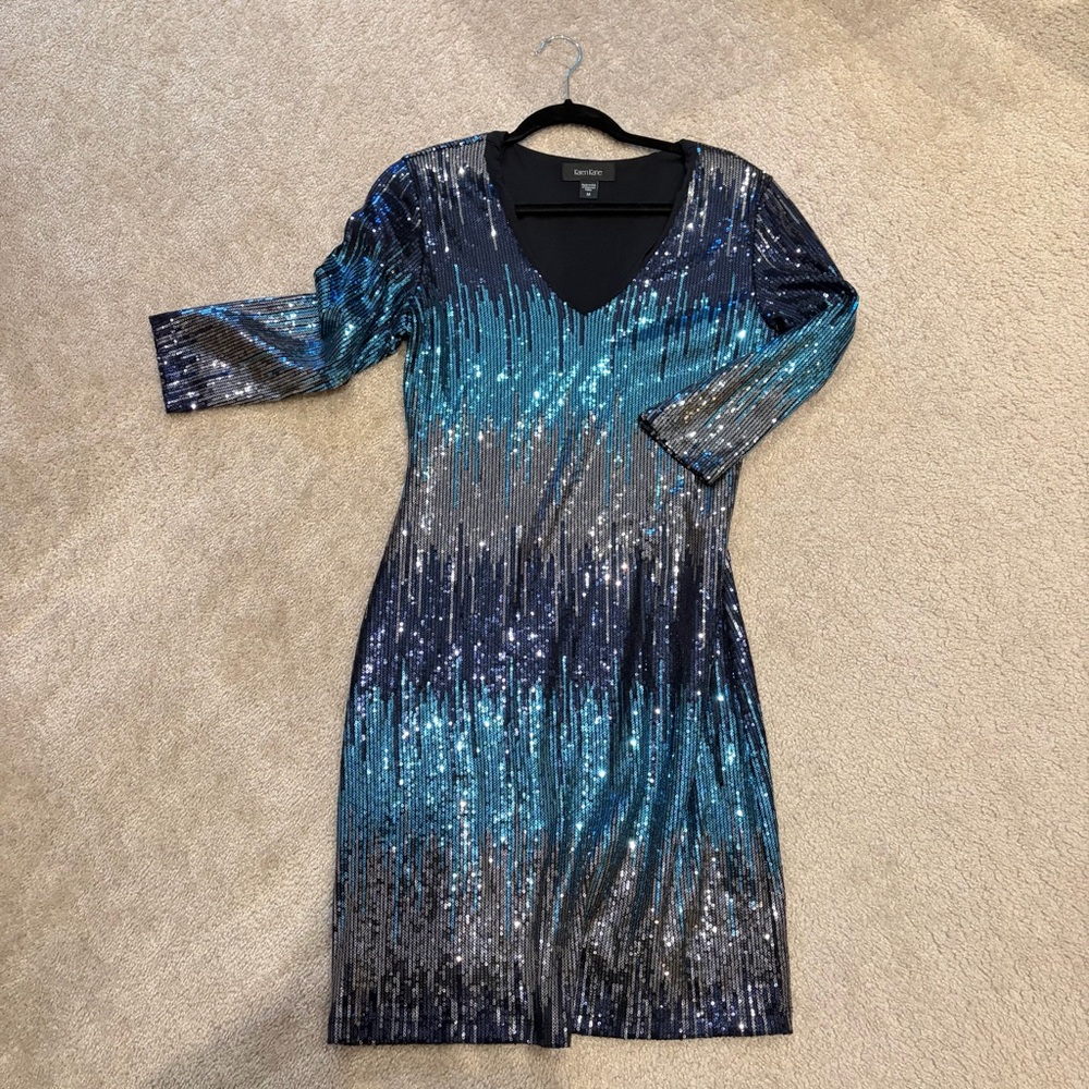 Karen Kane Black and Blue Sequin Dress